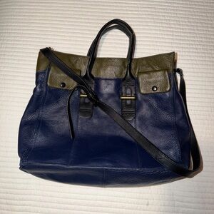 KELSI DAGGER NAVY Blue and Olive Green leather Handbag